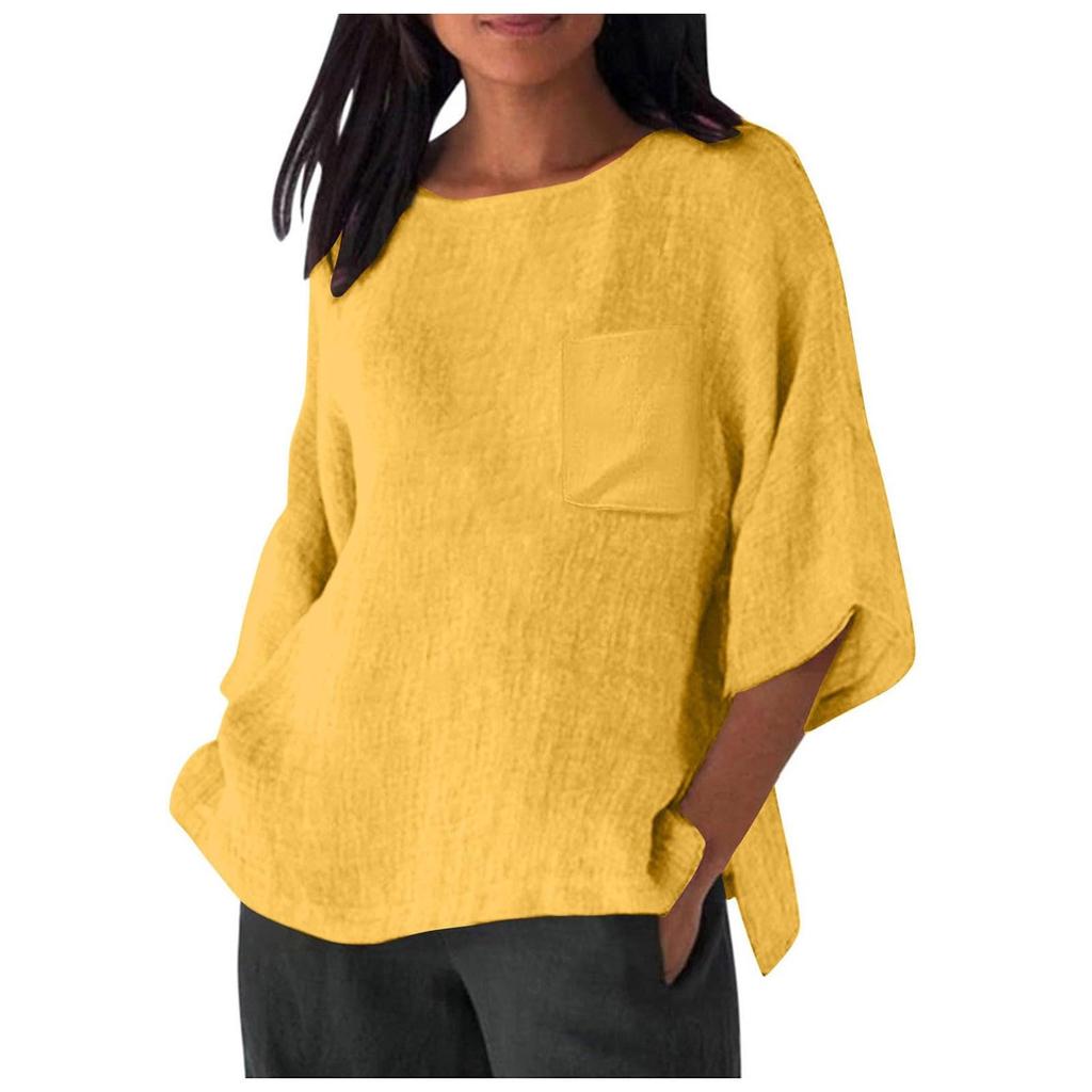 Women's Casual Loose-Fit Linen 3/4 Sleeve Top