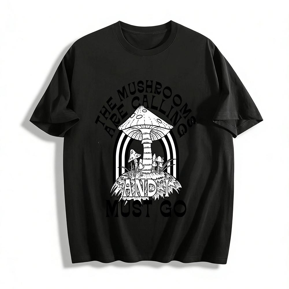 

Mushroom Calling Graphic Tee Nature Lover Outdoor Casual Top Pure cotton T-shirt XXS