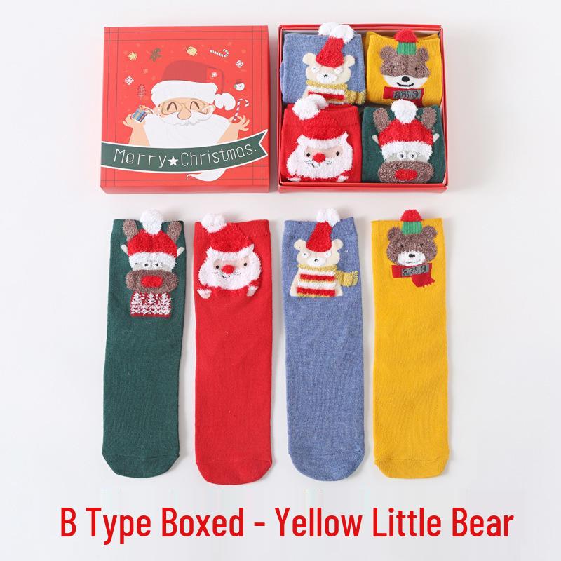Women's Mid-Calf 3D Cartoon Christmas Socks Gift Box - Red Cotton Benming Year Collection for Autumn & Winter