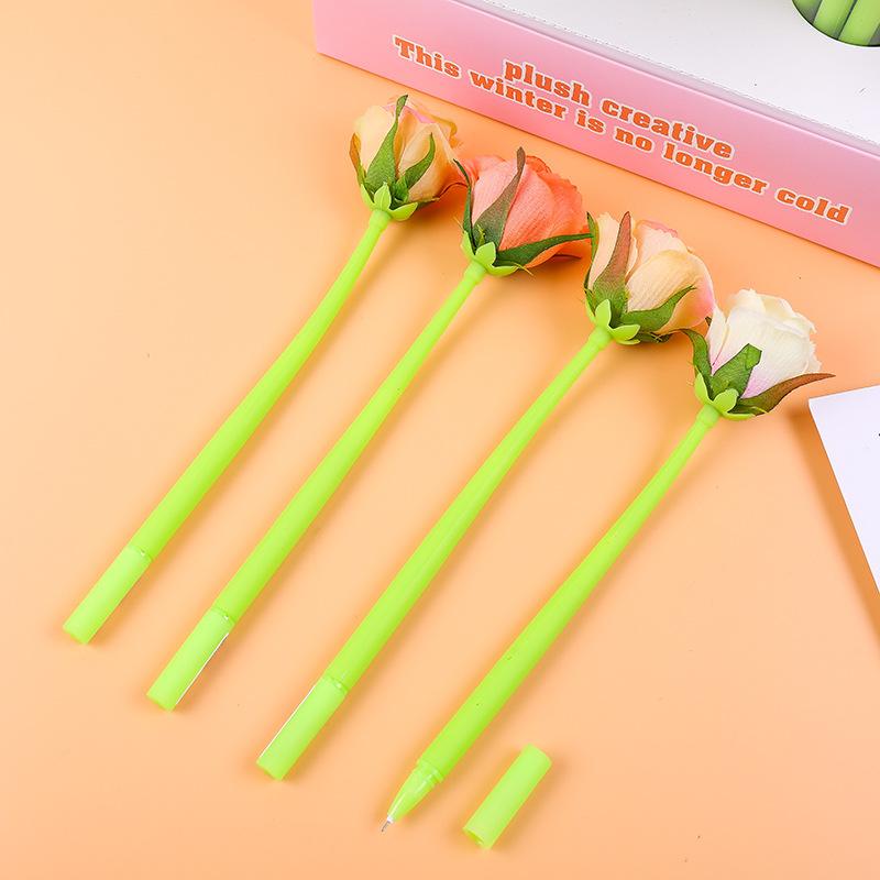 4Pcs Rose Silicone Gel Pen Simulation Flower Valentine's Day Gift Pen School Office Stationary Student Pen Kids School Supplies