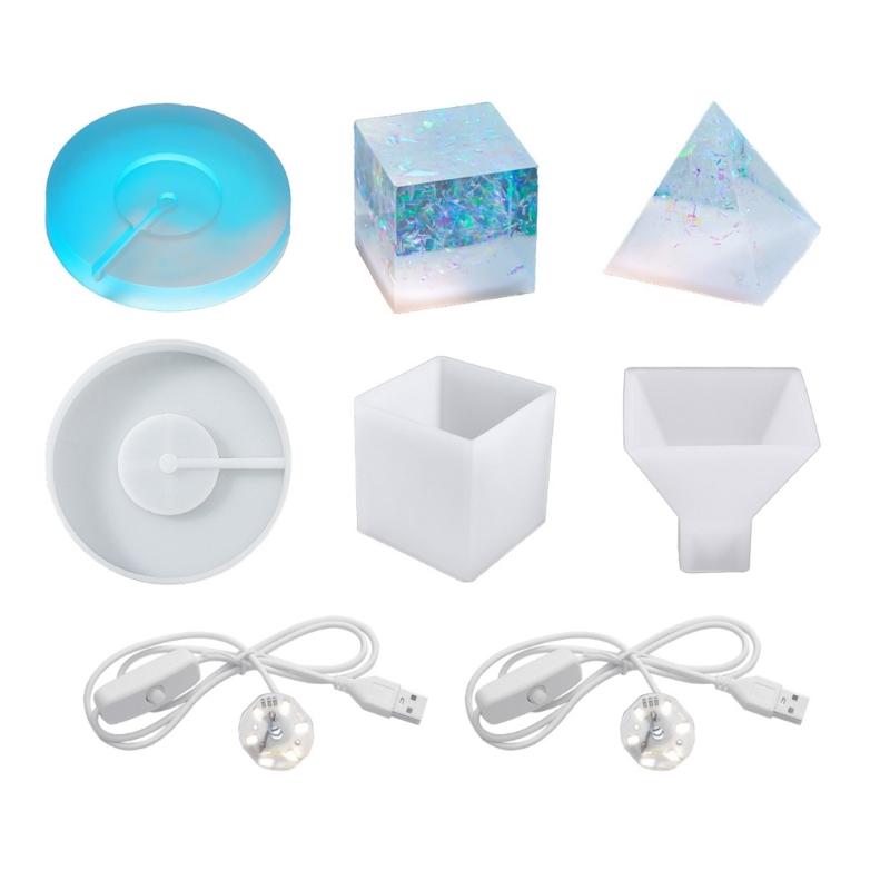 Night Light Resin Silicone Mold Base Bracket Mold with 2 USB Power Lights with Switch Suitable for Diy Table Art Party