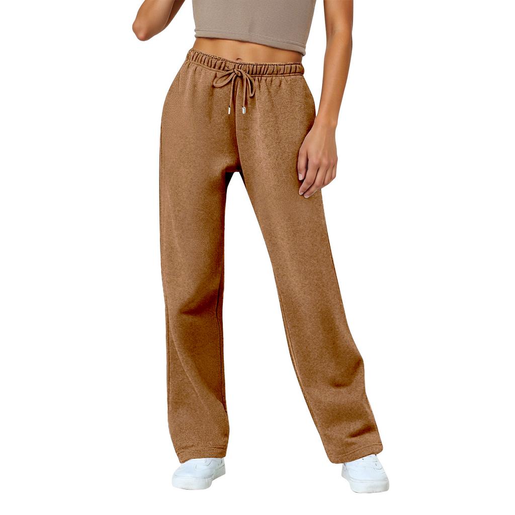 Women's Wide Leg Track Pants Fleece Lined Loose Straight Casual Pants  Sports Jogger Pants With Pockets