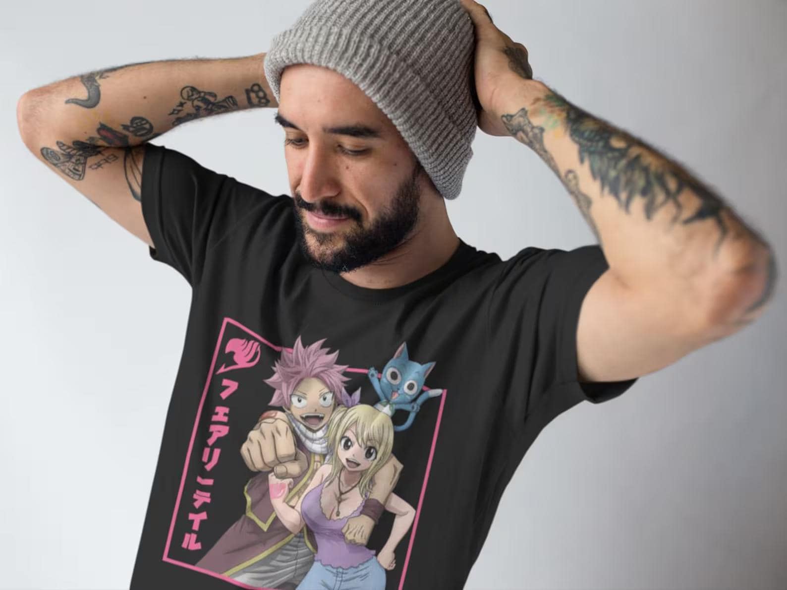 Fairy Tail Natsu Gray Juvia Anime T shirt: Vaporwave Manga Tee XL