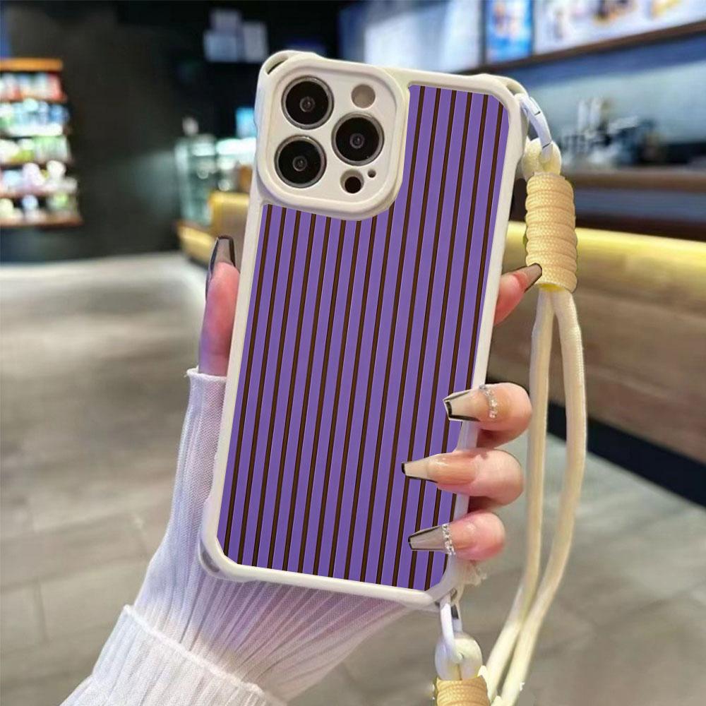 Colorful Striped INS Couple For Iphone 17 16 15 14 12 Phone Cases Four Corner Anti Fall Chain Case Lens Protection Shockproof