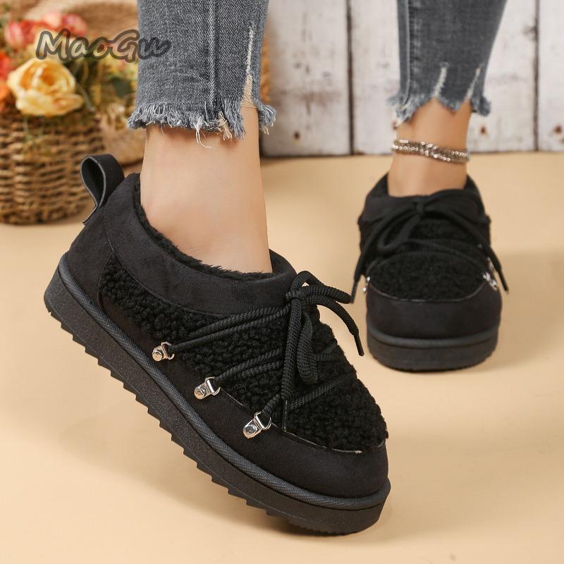 Autumn Winter Low-Top Snow Boots Women's Warm Slip-On Thick Bottom Fur Boots Size 36-44 Round Toe Botas Mujer Comfortable Shoes