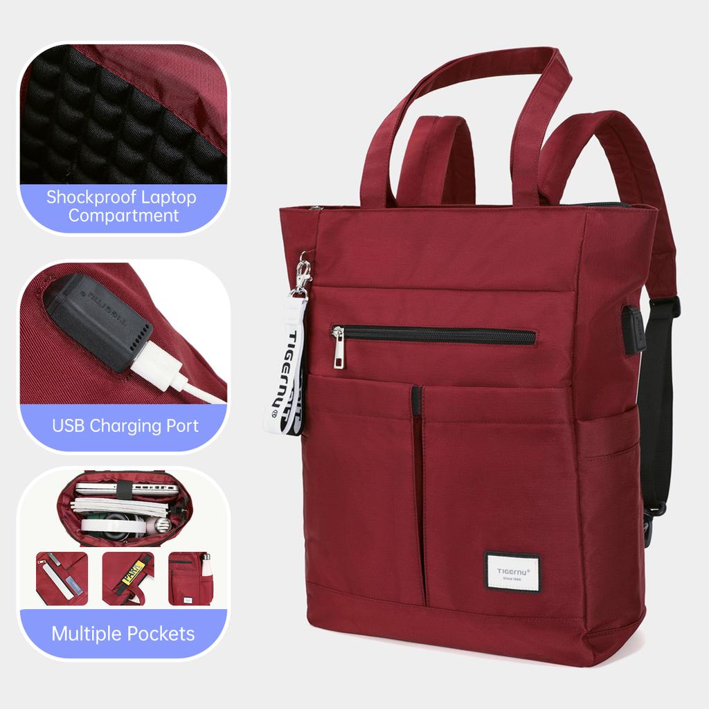 Tigernu New Women Tote Backpack Multiway For Girls School Bag Handbags Female Laptop Backpack Large Capacity Convertible Mochila