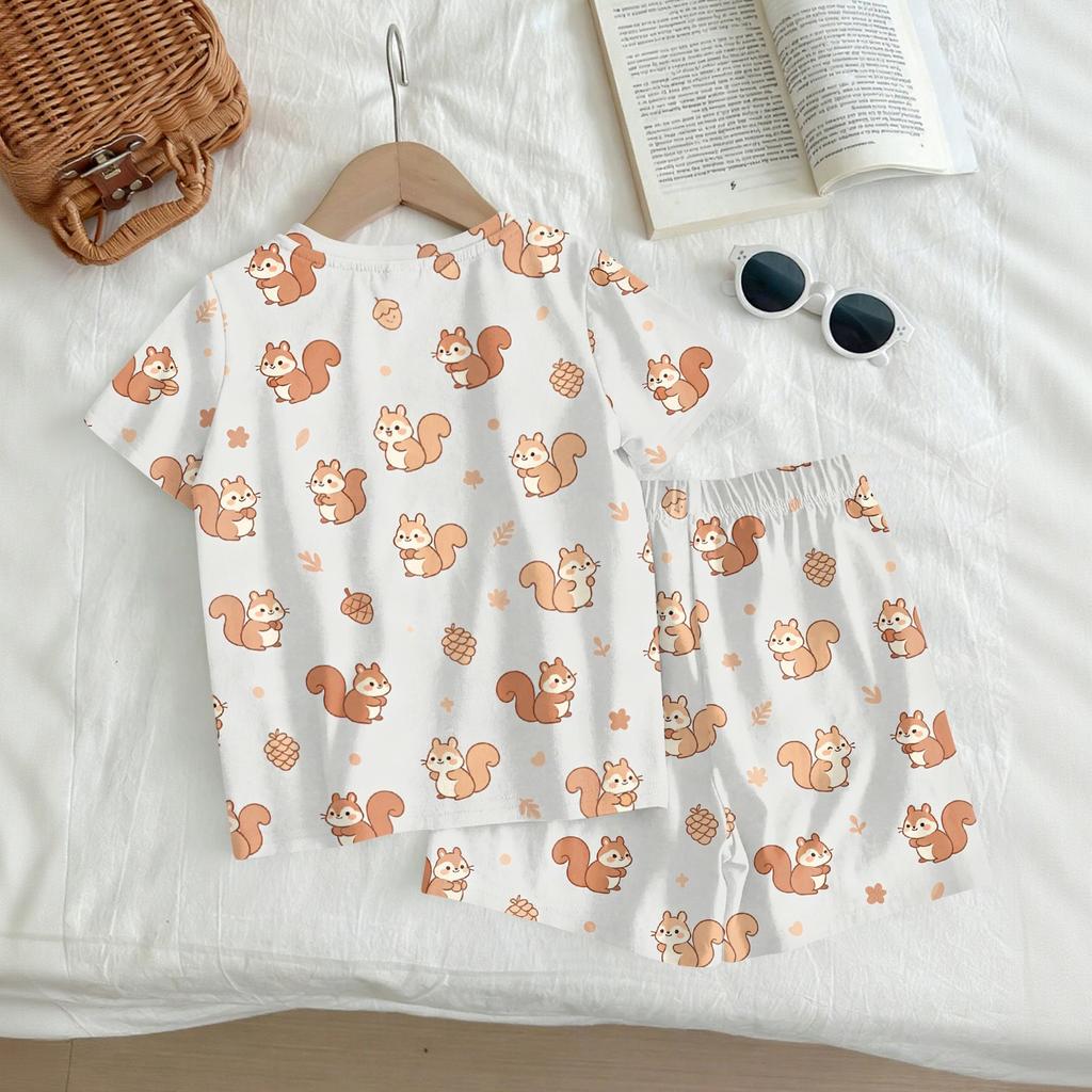 Kids Casual Short Sleeve Shirt and Shorts Set Animal Print Lightweight Soft Fabric Comfortable Fit Summer Outfit for Boys and Girls