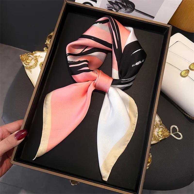 Eșarfe de Marcă de Lux Wrap Mătăse Saten Moale Imitație Eșarfă Pătrată Femei Gât Plajă Bandă de Păr Bandană Foulard Panglică Geantă 70cm