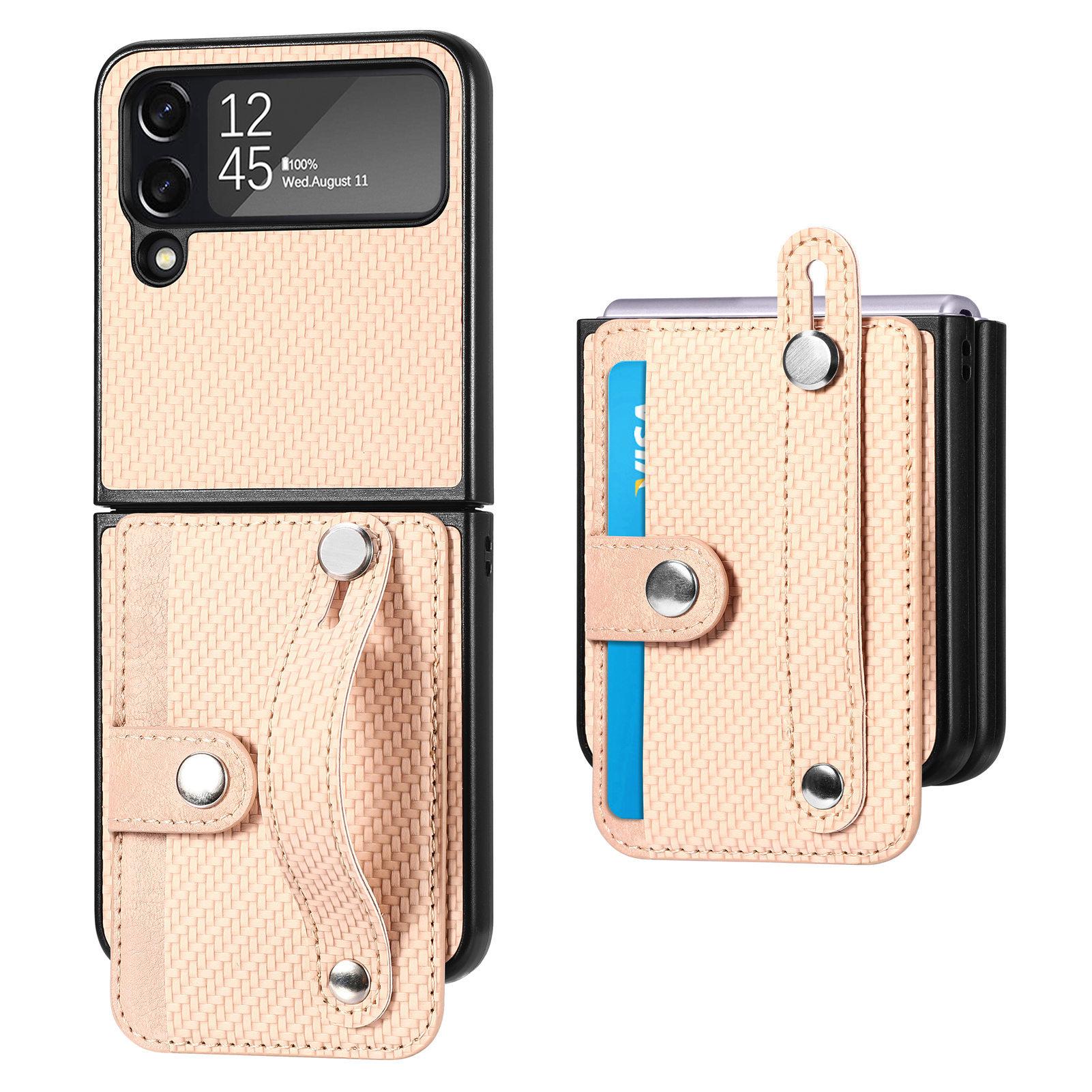 

Браслет из углеродного волокна, кожаный чехол для Samsung Galaxy Z Flip 4 3 Flip4 Flip3 5G, кошелек, держатель для карт, чехол-подставка для телефона Galaxy Z Flip3 5G золотой