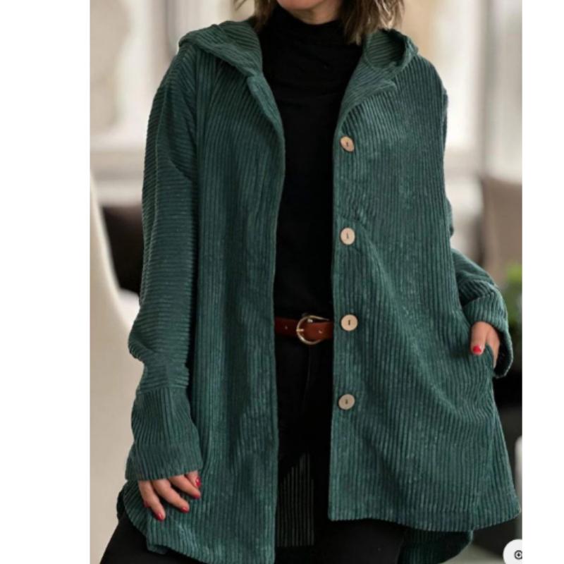Spring European and American Fashion Loose Fitting Corduroy Jacket for Women  Casual Hooded Jackets