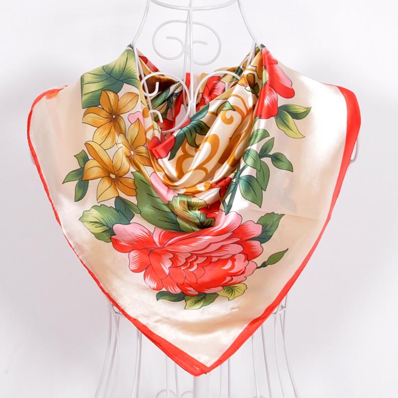 

[BYSIFA] Ladies Orange Satin Scarves Head Scarf Hijab 90*90cm Spring Autumn Chinese Peony Pattern Large Square Silk Scarf Shawl