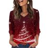 Women's Fashionable Casual Christmas Printed V-neck Top