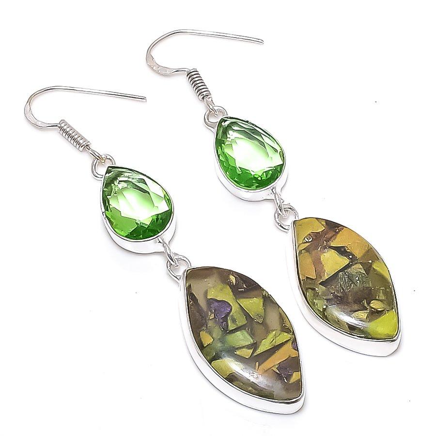 Natural Stichtite Stone Gemstone 925 Sterling Silver Jewelry Earring 2.64" v1B16