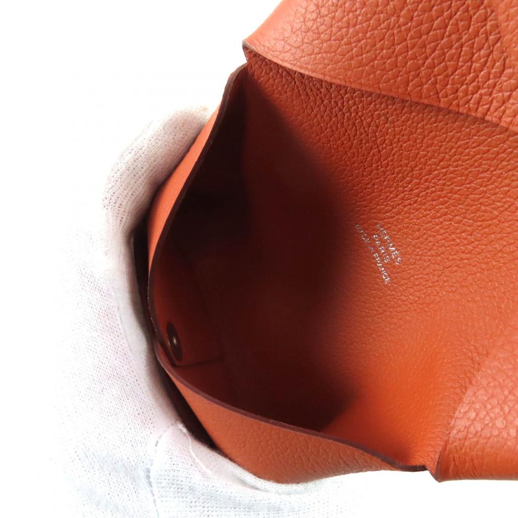 Excellent HERMES Card Case Calvi Orange Epsom Leather Women Used