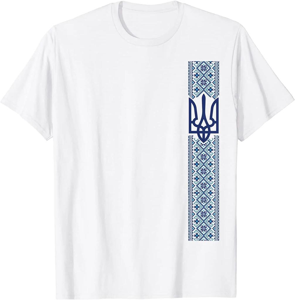 Ukraine Emblem Printed Tshirt Short Sleeve ONeck Tshirt Casual Mens Top Ukrainian Embroidery Trident Gift Men TShirt