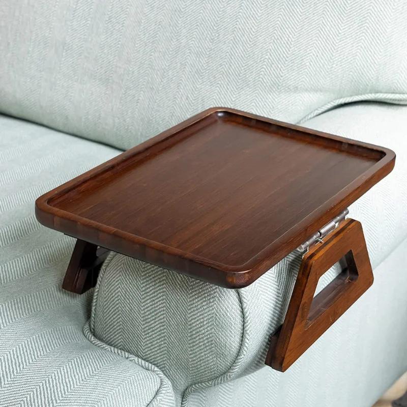Clip-On Sofa Wooden Armrest Tray for Snacks Drinks Remotes Couch Arm Side Table Holder for Living Room Comfort
