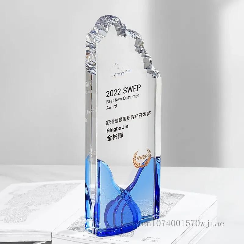 Customized Transparent Crystal Trophy, Excellent Staff Team Souvenir Annual Meeting Enterprise Award, Home Decoration Medal, 1Pc