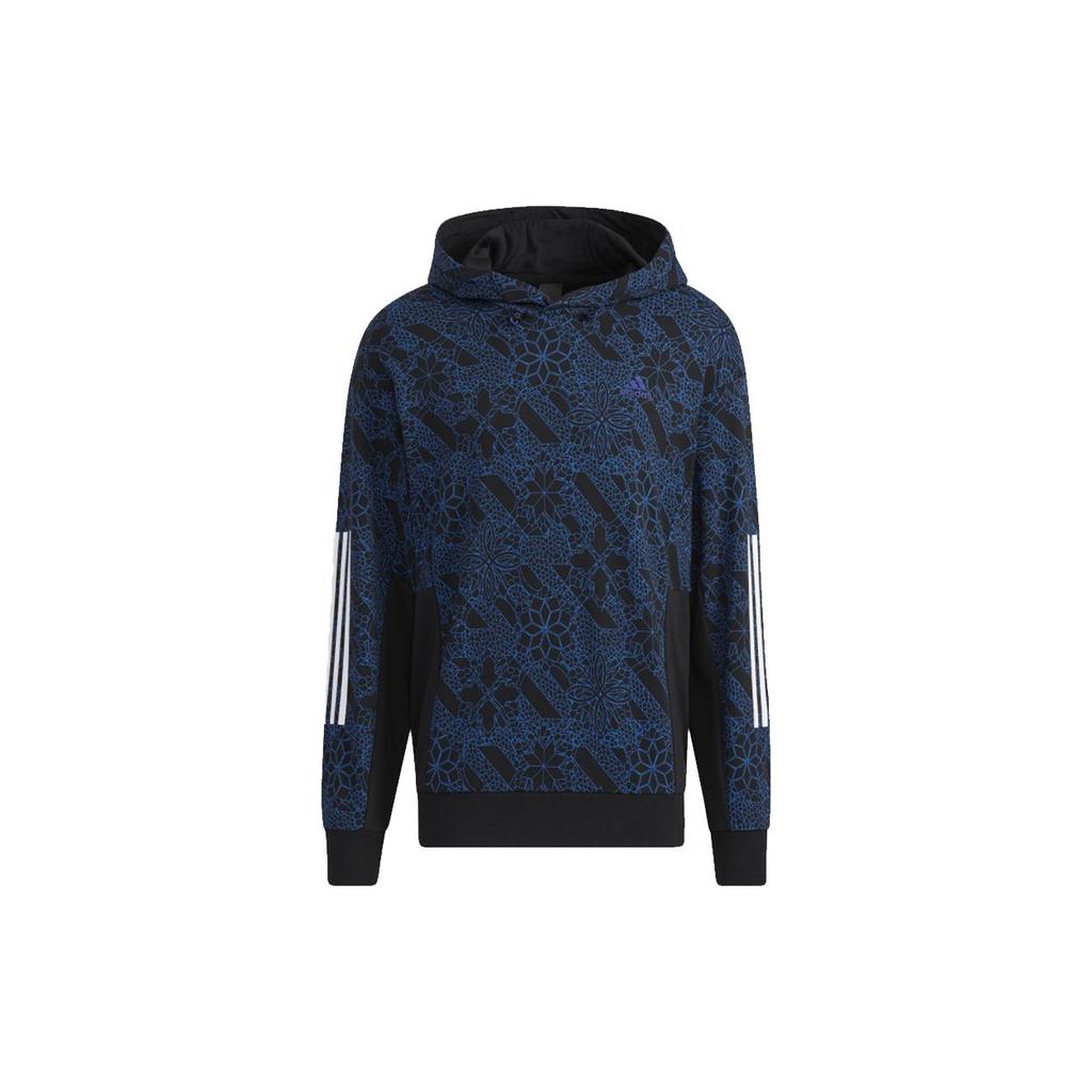 Adidas Full Print Sports Pullover Hoodie Men Hoodie Navy-Blue HE2914