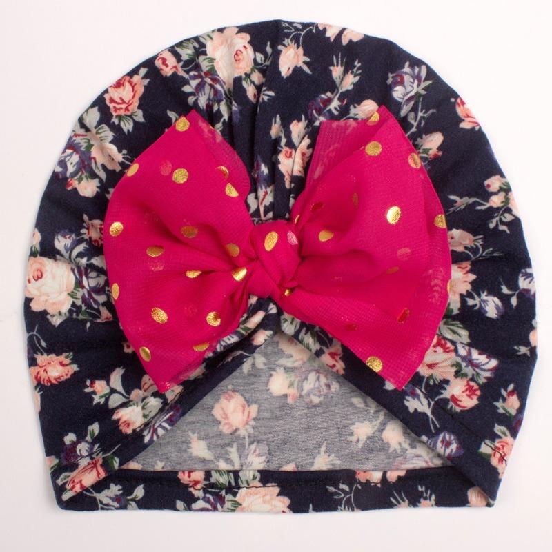 Seasonal new printed children's hats, baby bow headgear, thin girls' hats for infants and young children