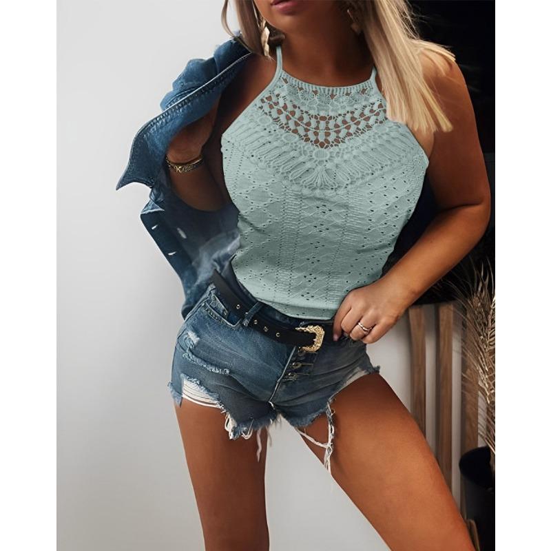 JKASHDK Women's Fashion Casual Summer Spring Solid Color Print Sleeveless Hanging Neck Blouses & Shirts