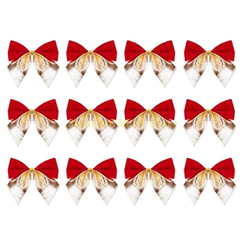 

12pcs Christmas Bowknot Ornaments Festive Home Decor Set for New Year Festival Party Decorations Bowknots Bauble top sale