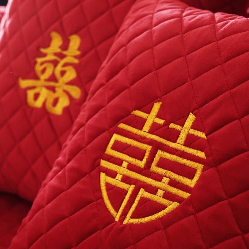 Hochzeitssofa-Kissen mit rotem "hi"-Zeichen Rotes holländisches Samt-Sofa-Handtuch Chinesisches Neujahr Festliche Sofaabdeckung