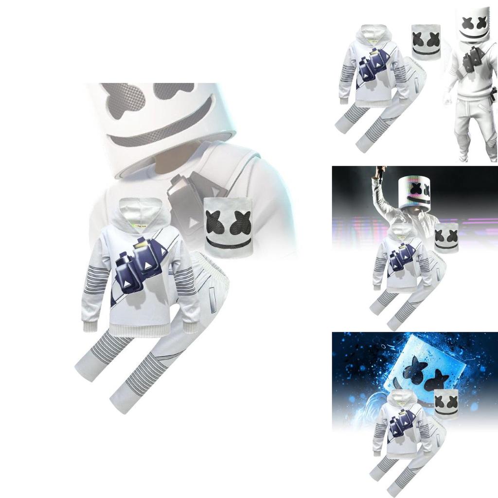 Completo in Cotone Stile Rock Ispirato a Marshmello per Bambini con Maniche Lunghe e Pantaloni