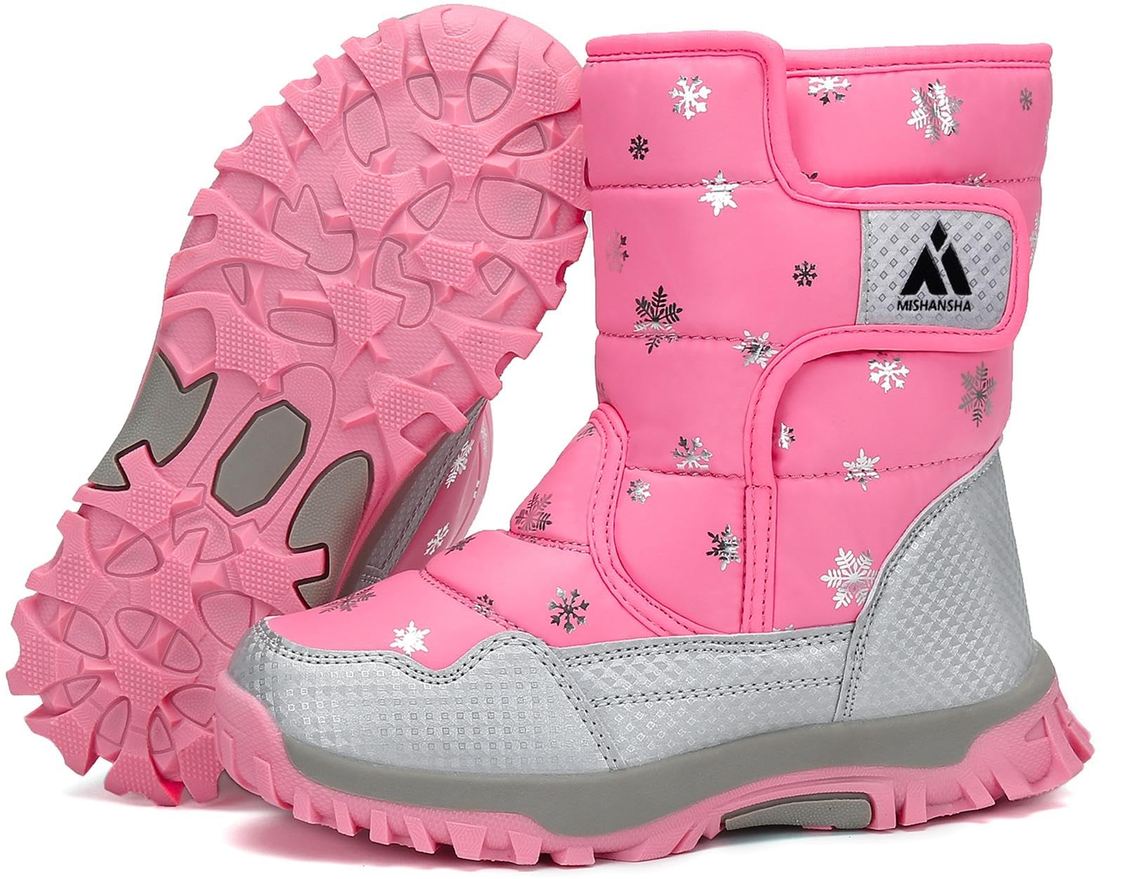 

Mishansha Зимние Снежные Ботинки с Флисом Водонепроницаемые и Идеальные для и Игр в для Мальчиков и Девочек Детская Подкладка, Нескользящие, Школа, На улице, розовый
