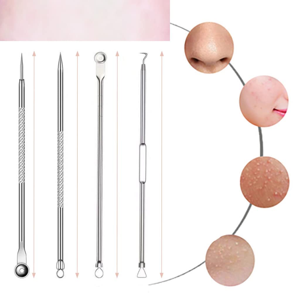 Acne Needle Pore Care Acne Blackhead Blackhead Antibacterial Stainless Beauty Storage Case Portable 4-Piece Set, Kit, Remover, Remover, Pusher, Steel,