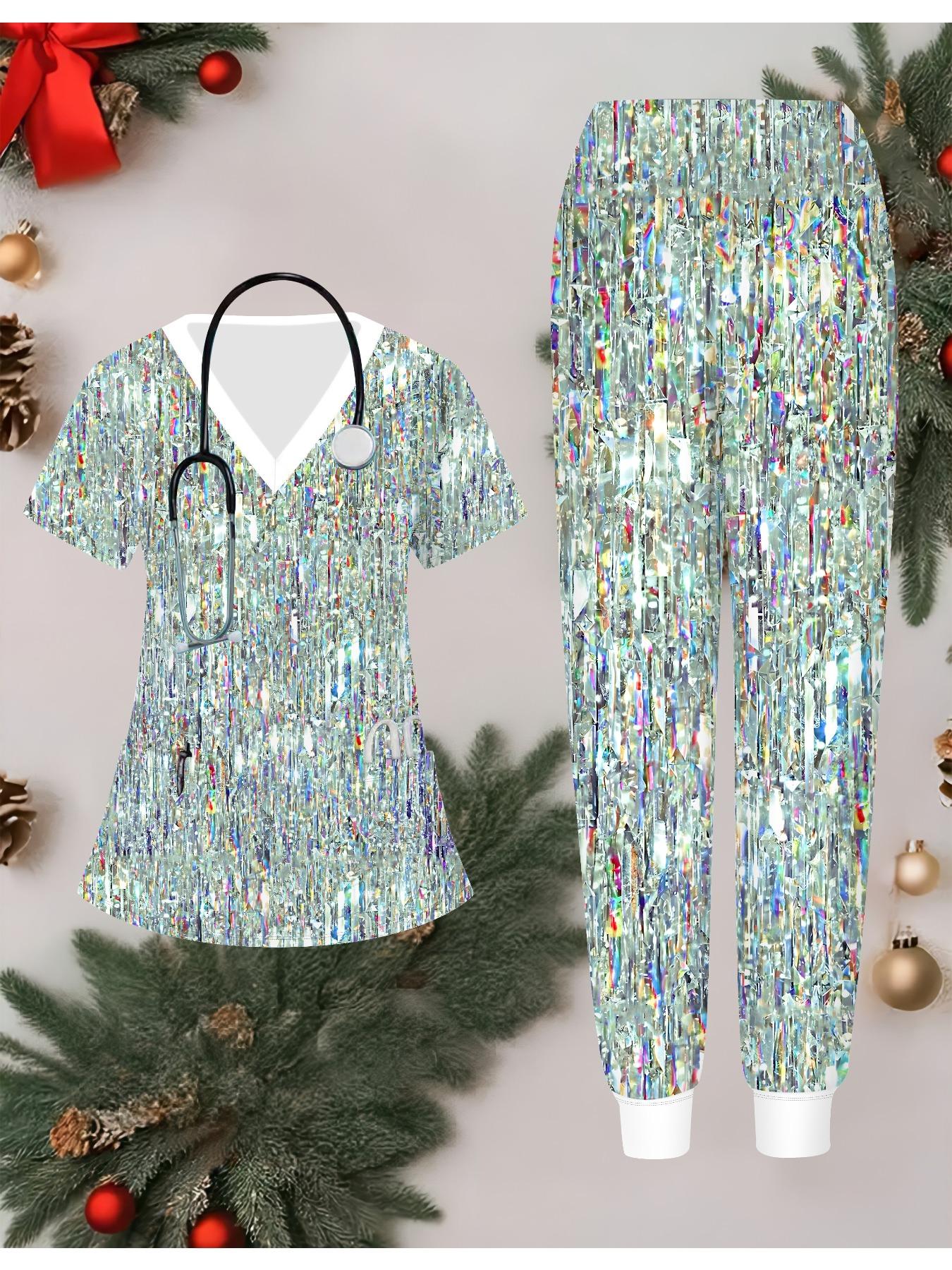 

Комплект женской формы медсестры, напечатанный на 3D-принтере, с коротким рукавом и длинными брюками с карманом, повседневный, модный, рождественский подарок XXL белый