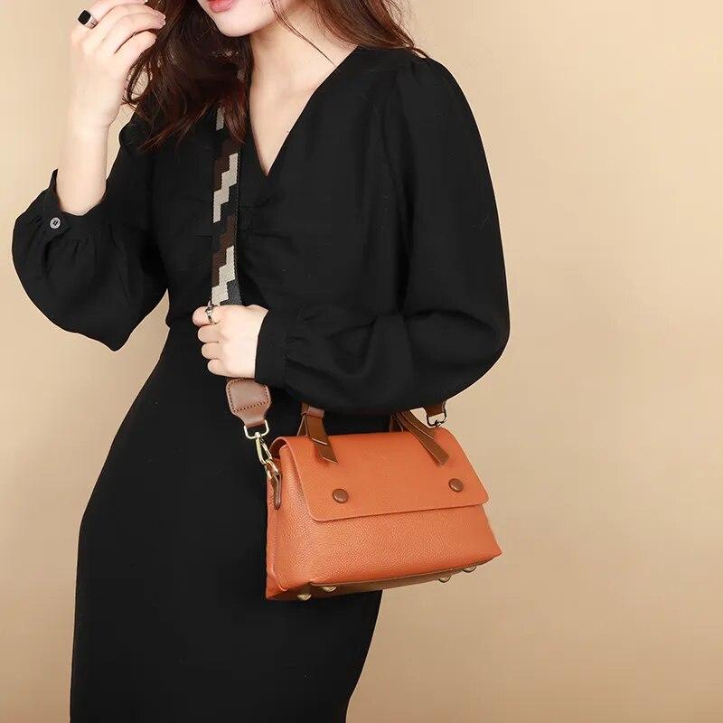 Genuine Leather Women Cowhide Tote The New Quality Leather Female Designer Handbag High Capacity Flap Shoulder Crossbod Bag