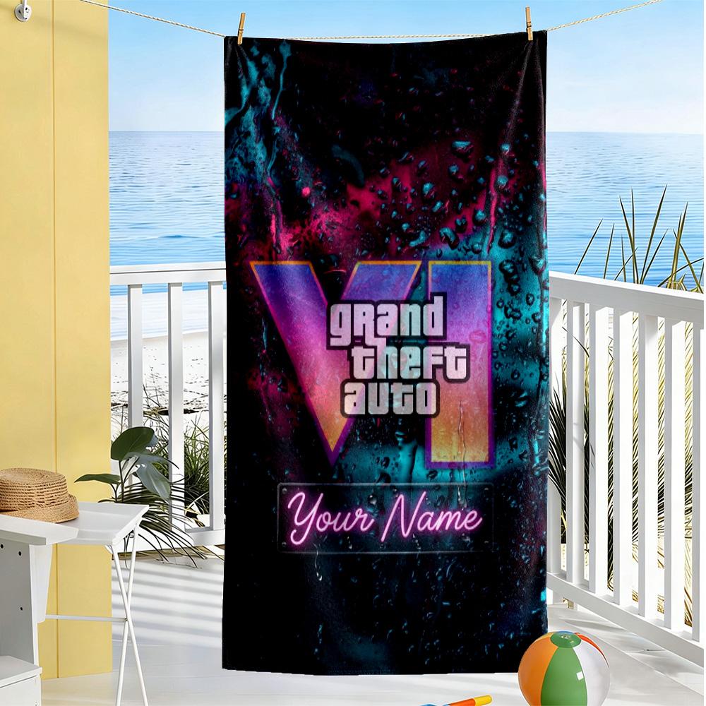 Grand Theft Auto Customize Text Beach Towel Quick-Dry Soft Microfiber Ideal for Travel Outdoor Swim Pool Yoga Surf Camping Hiking Gym Gift Holiday