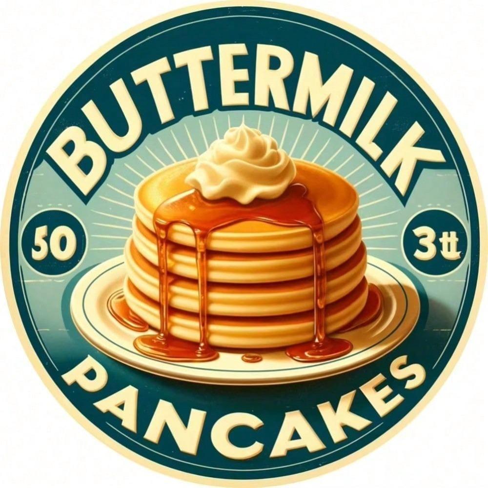 Vintage Aluminum Pancakes Sign Round Metal Tin Plate Retro Wall Art Decoration