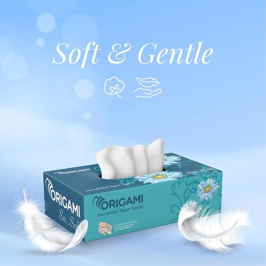 Origami 1vrstvé papírové ubrousky vytahovací box | Balení po 4 (100 tahů v krabici, 400 listů)