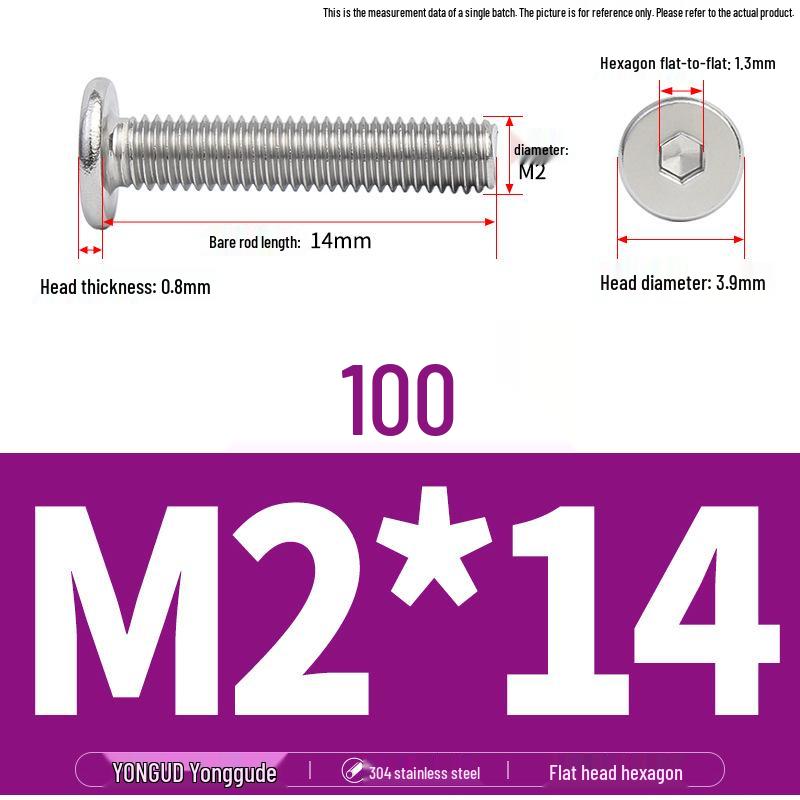 304 Stainless Steel Ultra-Thin Flat Head Hex Socket Bolt, M2-M12