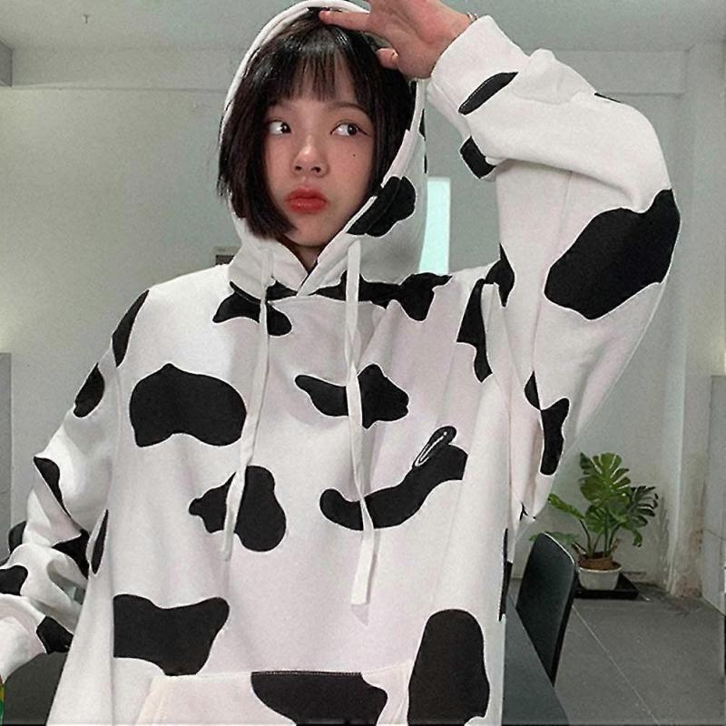 Damen Mode Hoodie Kuhdruck Pullover Herbst Winter Kapuzen-Sweatshirts-Größe M