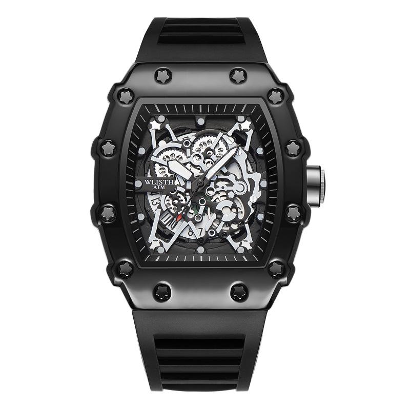 Swiss Brand Men's Sporty Mechanical Watch - Hollowed Large Dial, Luminous, Ideal for Students.
