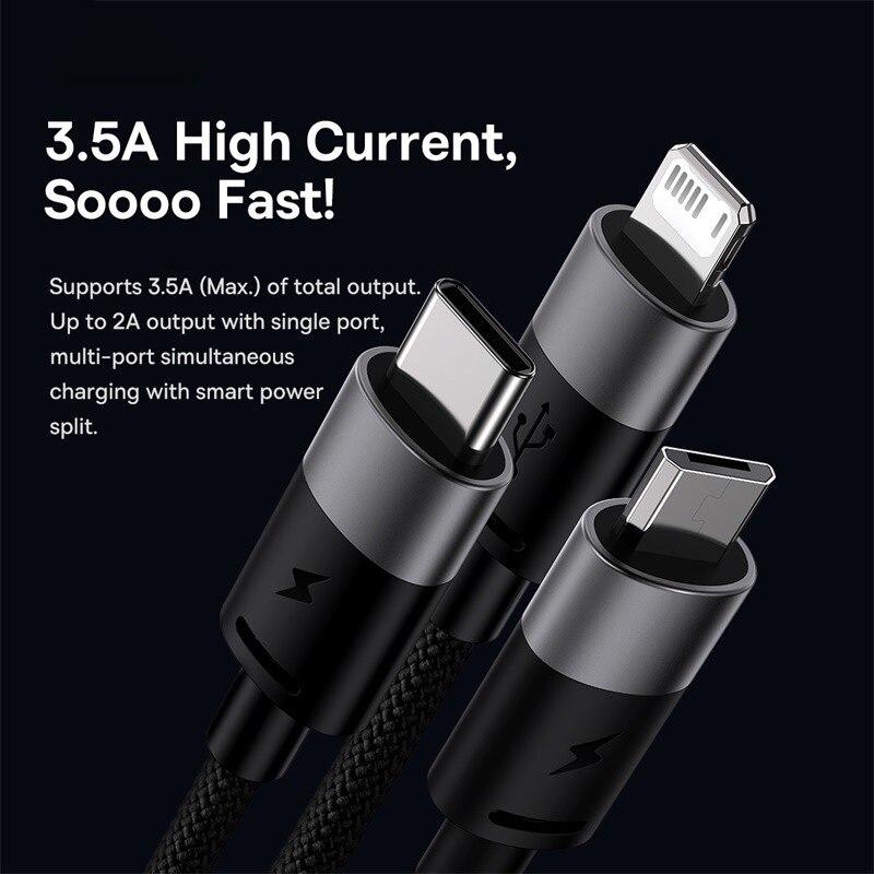 Baseus 3 in 1 USB Cable Micro USB Type C Fast Charger Micro USB Type C Data Cable For IP 14 13 Samsung Huawei