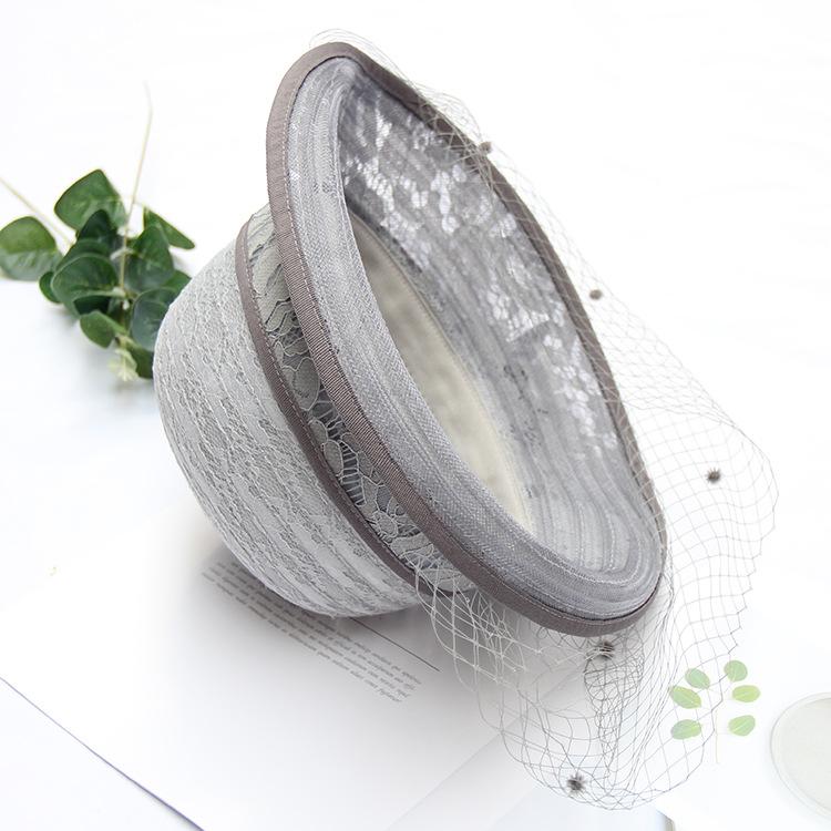 Curled top hat women's summer face cover mesh fashion basin hat British retro sun hat elegant flower lace bucket hat