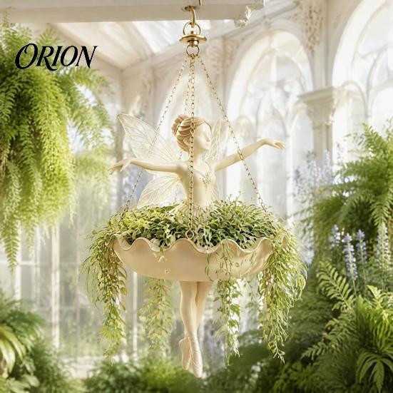 Small Herbaceous Plant Container Ballet Dancer & Mermaid Hanging Planter, Resin Shell-Shaped Flower Pot with Metal Chains, Lightweight Basket