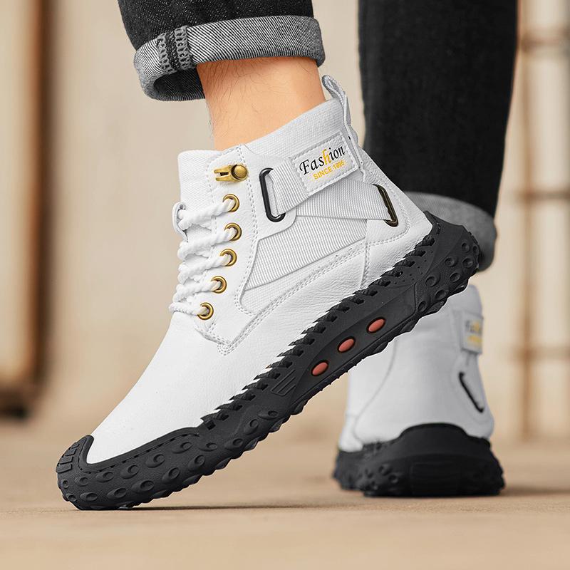 Hand-stitching Leather Men Boots Split Leather Casual Leather Shoes Men Ankle Boots