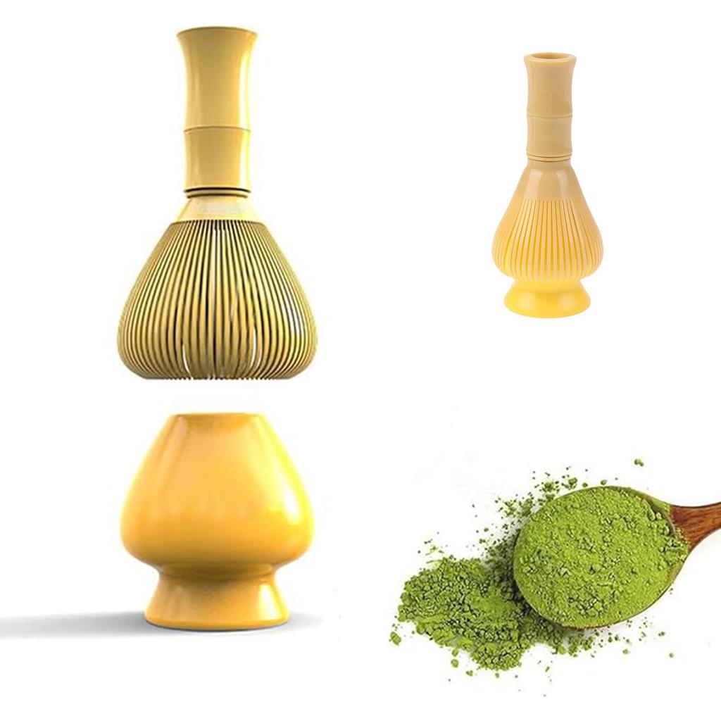 Tea Ceremony Utensil ABS Matcha Plastic and Chasen Matcha Whisk for Tea Ceremony Two-Piece Set Whisk, Chasen, Whisk. Quick-Drying, (Yellow).