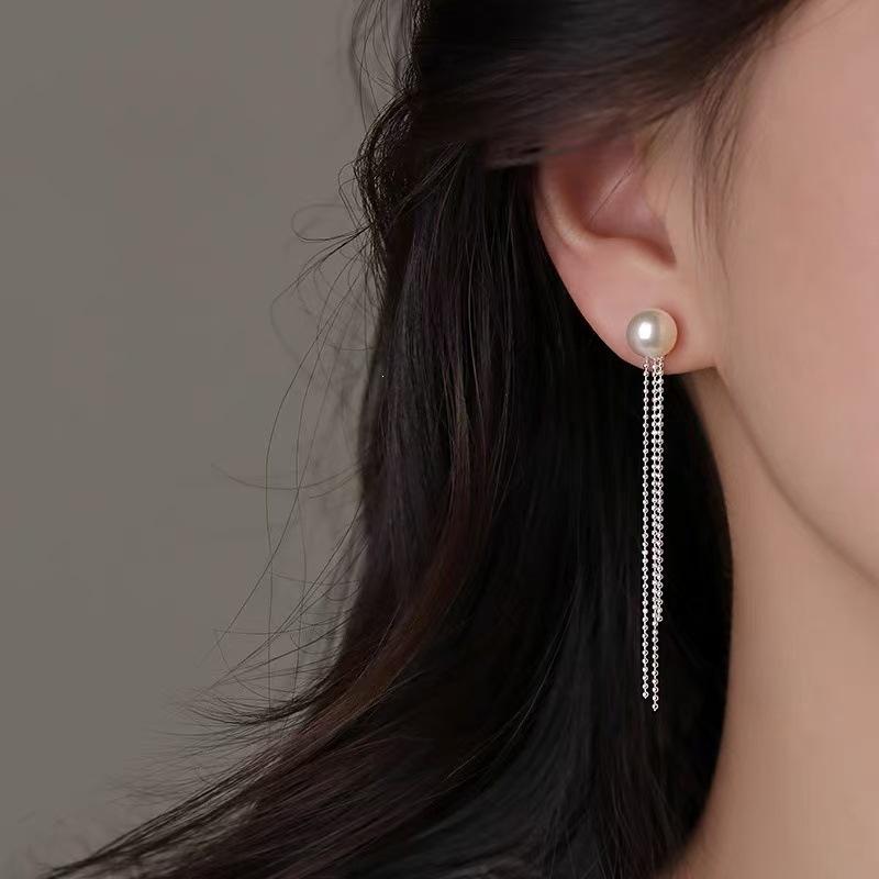 2025 New Elegant Pearl Tassel Stud Earrings – 925 Sterling Silver, Light Luxury Style