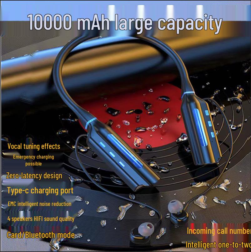 New 10,000mAh Noise-Cancelling Waterproof Wireless Sports Neckband Bluetooth Earbuds