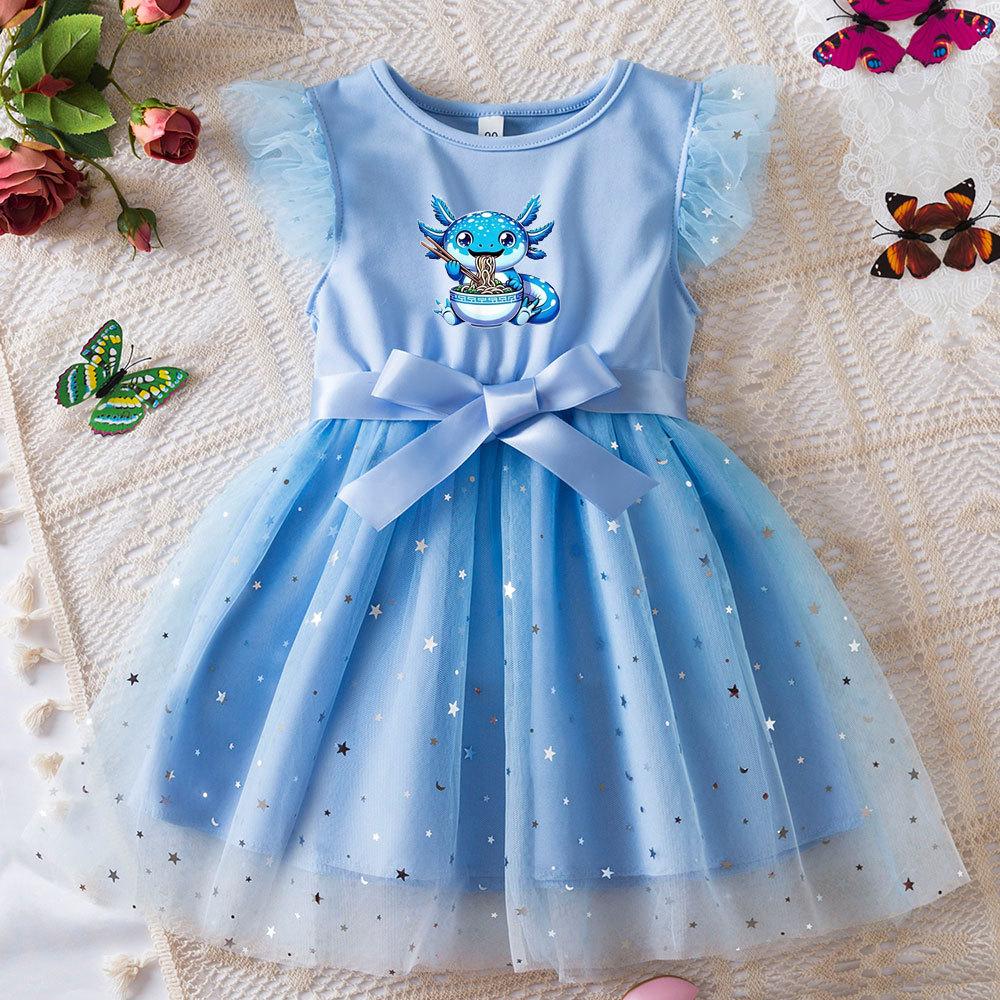 Hexagonal Dragon Princess Dress Butterfly Mesh Tutu Gown Girls Birthday Party Toddler Summer Outfit