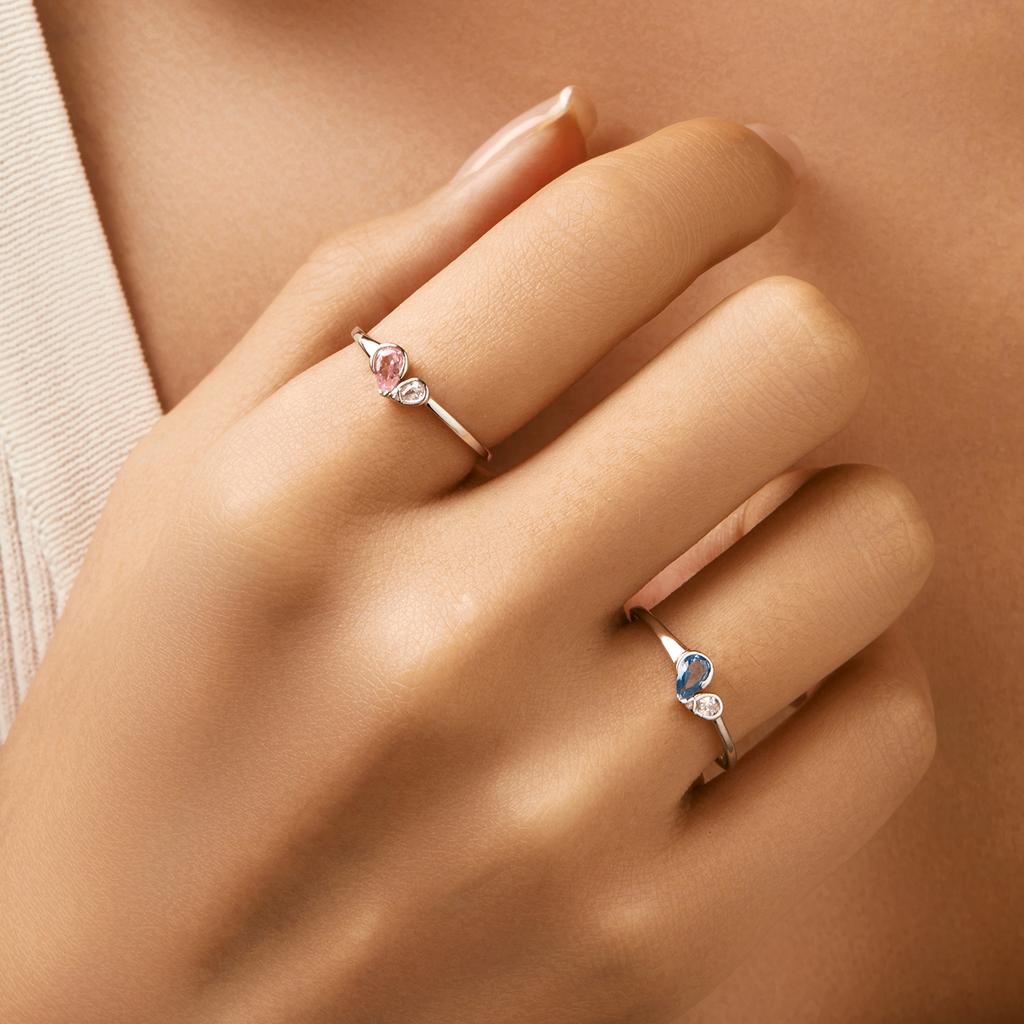 MODIAN 925 Silver Simple Tiny Romantic Blue & Pink CZ Hearts Jewelry Sets For Women Fashion Rings & Stud Earrings