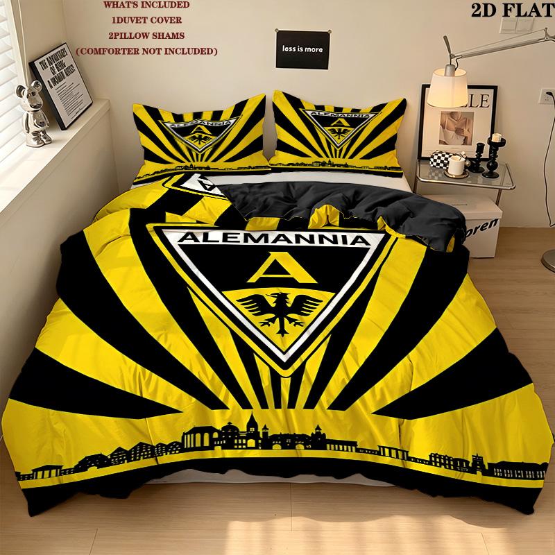 Alemannia Aachen Pattern Bedding Quilt Set Quilt Cover Pillowcase Home Birthday Gift(1 * duvet cover + 2 * pillowcase, without core)