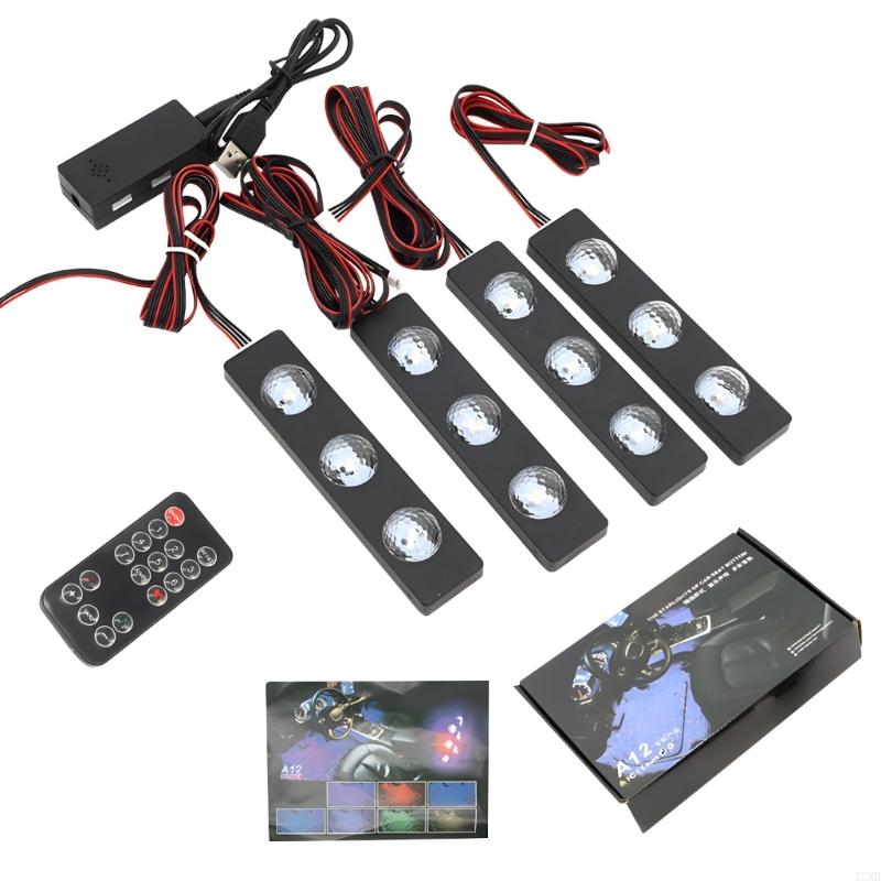 Pack of 4 Energy Saving LED Lights for Automobiles Sound Activated Color Modes Universal Fit Simple Attachment 72XB