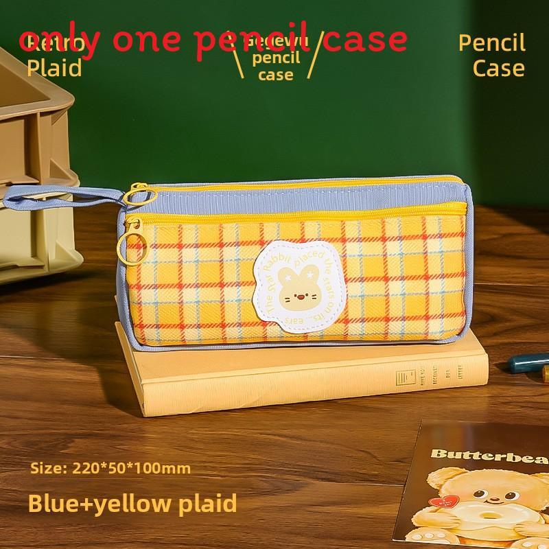 Vintage Plaid Animal Pattern Pencil Case With Large Capacity For Students And Office Use