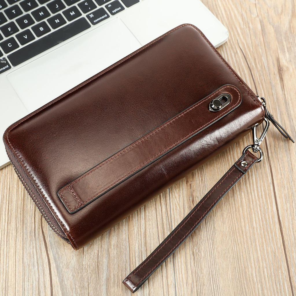 Malunt Men's Genuine Leather Multifunctional Long Wallet Clutch with Zipper